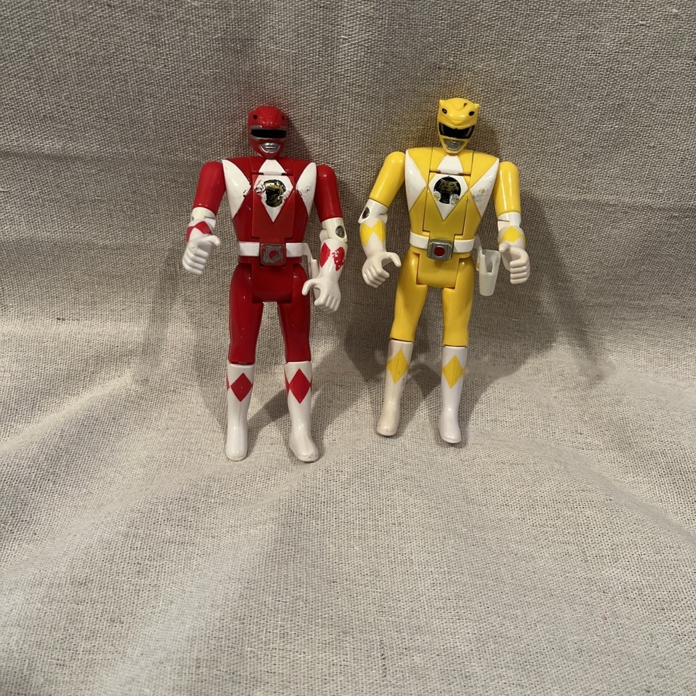 Lot of 2 Vintage 1990s Mighty Morphin Power Rangers Flip Heads Figures Red Yello